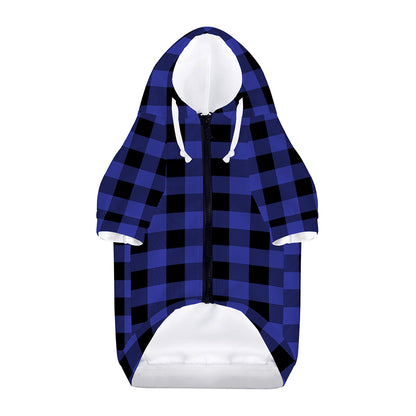 Navy Blue And Black Buffalo Check Print Dog Zip Up Hoodie