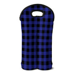 Navy Blue And Black Buffalo Check Print Double Neoprene Wine Tote