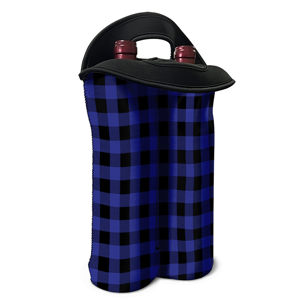 Navy Blue And Black Buffalo Check Print Double Neoprene Wine Tote