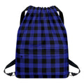 Navy Blue And Black Buffalo Check Print Drawstring Backpack