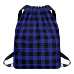 Navy Blue And Black Buffalo Check Print Drawstring Backpack