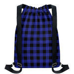 Navy Blue And Black Buffalo Check Print Drawstring Backpack