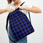 Navy Blue And Black Buffalo Check Print Drawstring Backpack