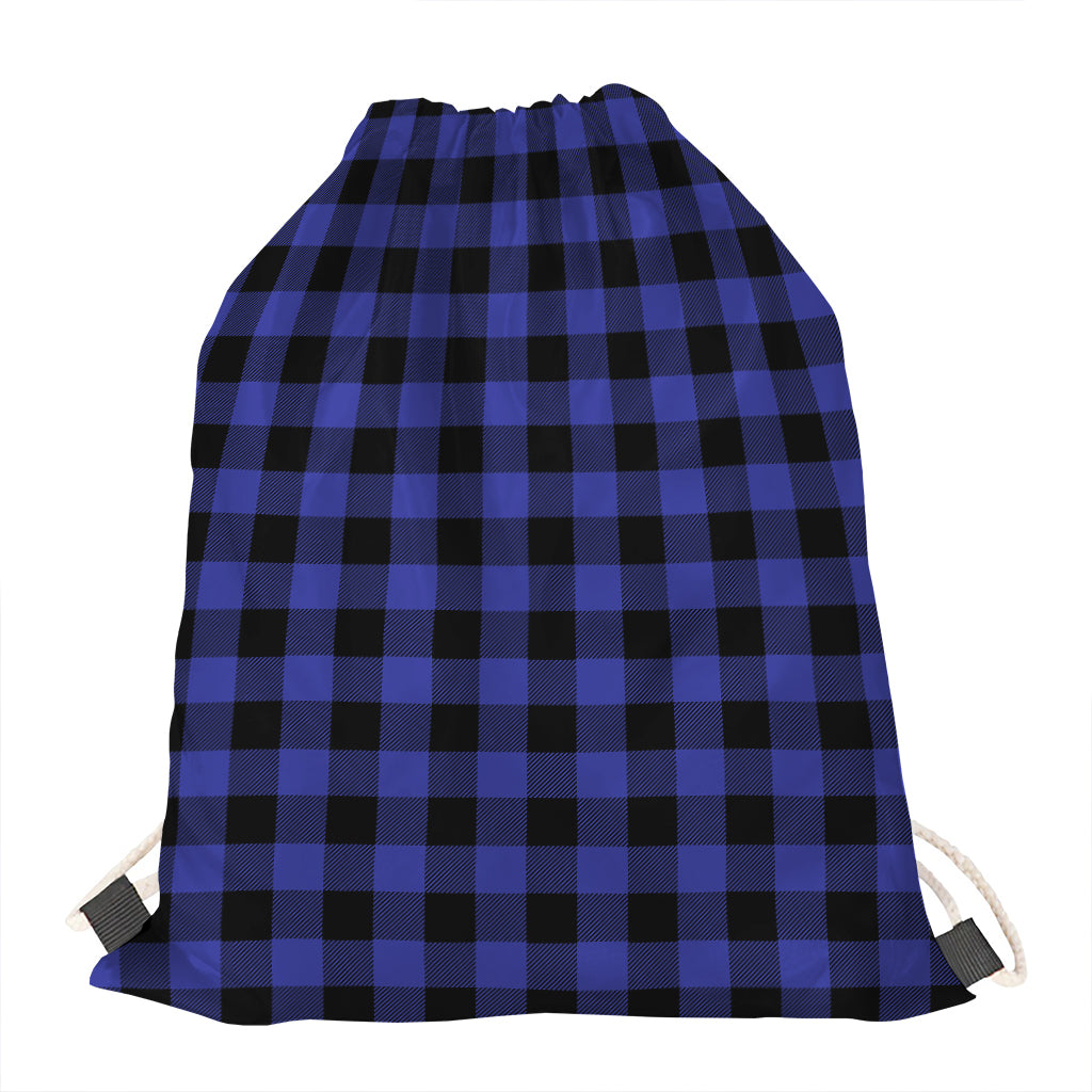 Navy Blue And Black Buffalo Check Print Drawstring Bag