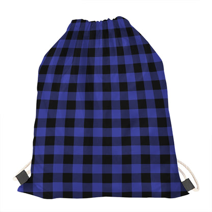 Navy Blue And Black Buffalo Check Print Drawstring Bag