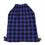Navy Blue And Black Buffalo Check Print Drawstring Bag