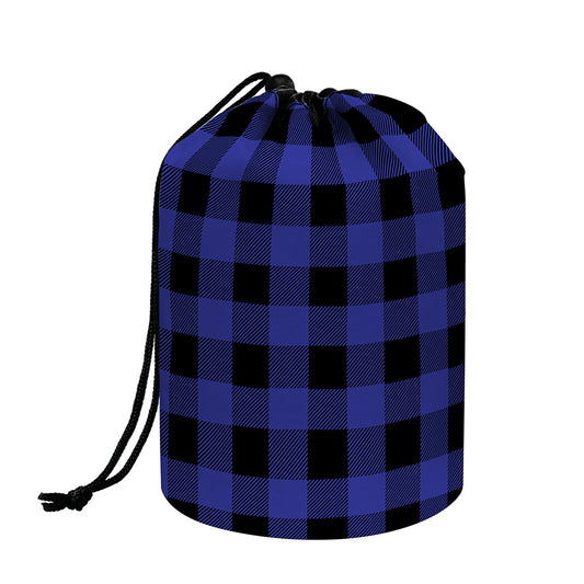 Navy Blue And Black Buffalo Check Print Drawstring Makeup Bag