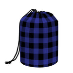 Navy Blue And Black Buffalo Check Print Drawstring Makeup Bag