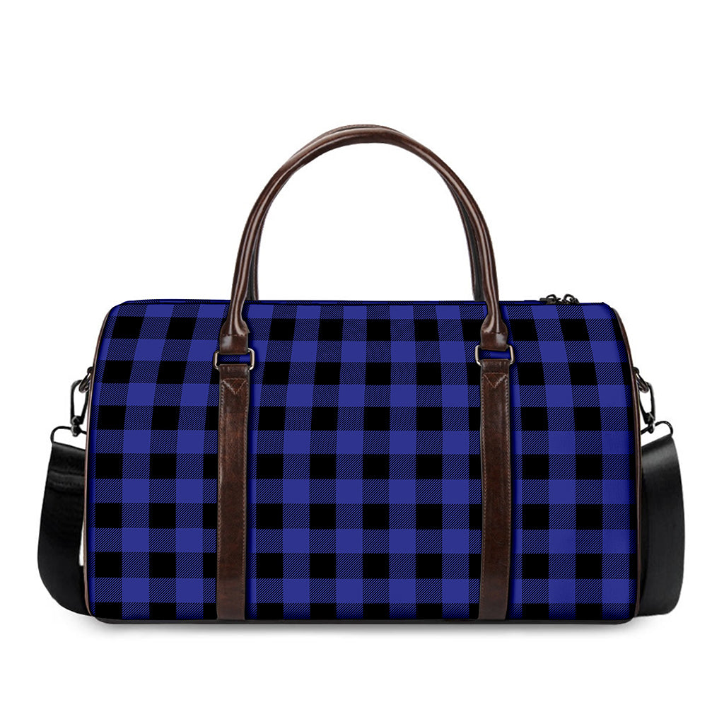 Navy Blue And Black Buffalo Check Print Duffle Bag