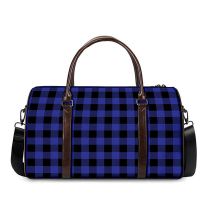 Navy Blue And Black Buffalo Check Print Duffle Bag