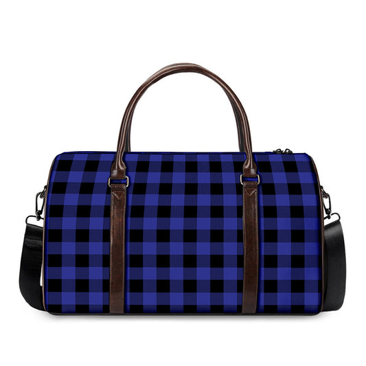 Navy Blue And Black Buffalo Check Print Duffle Bag
