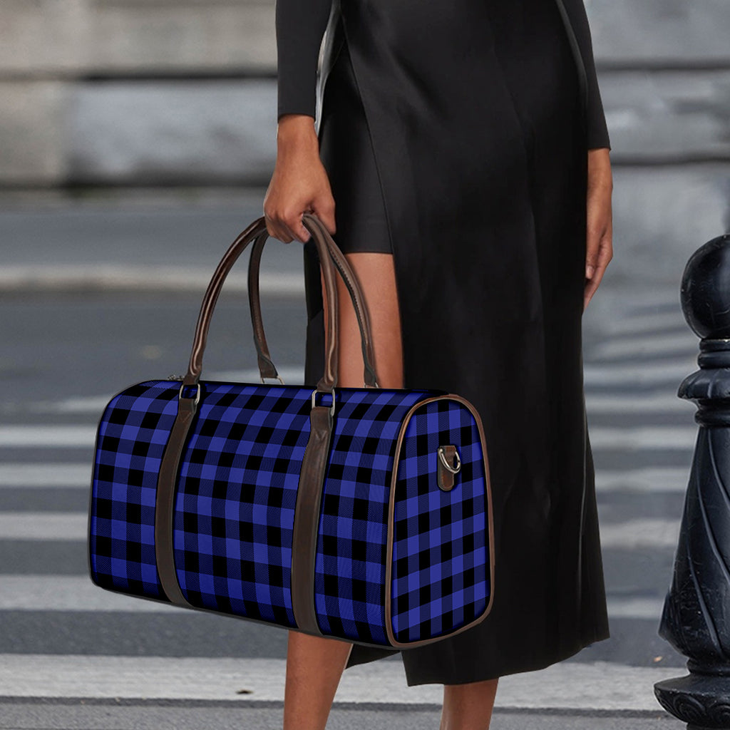 Navy Blue And Black Buffalo Check Print Duffle Bag