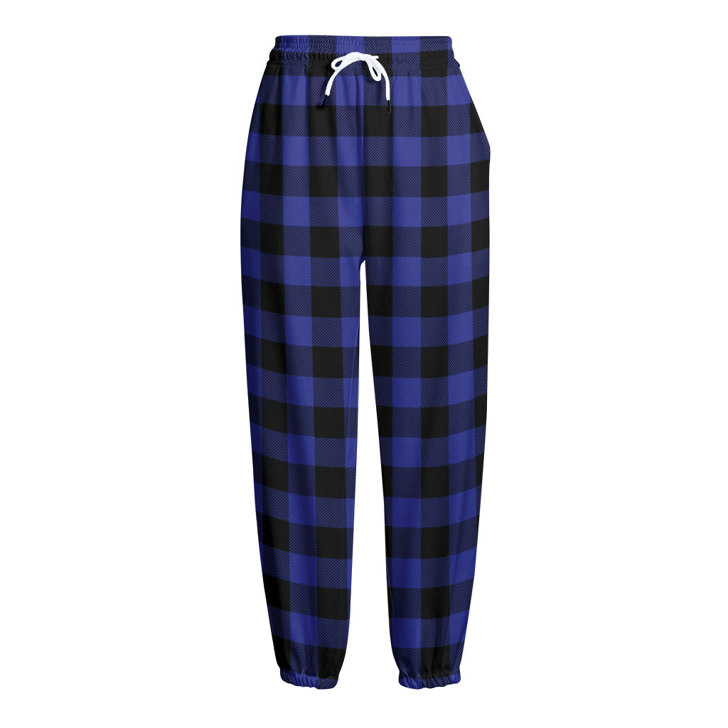 Navy Blue And Black Buffalo Check Print Fleece Lined Knit Pants