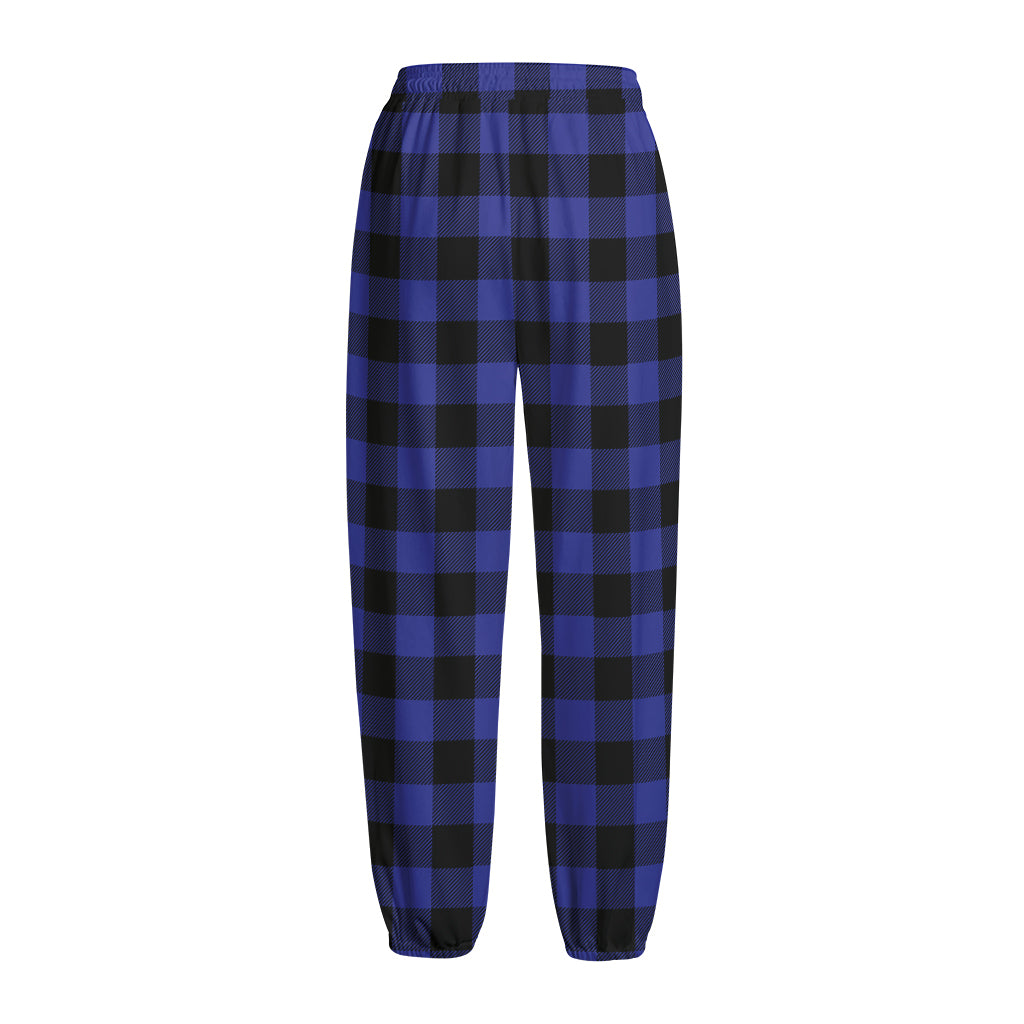 Navy Blue And Black Buffalo Check Print Fleece Lined Knit Pants