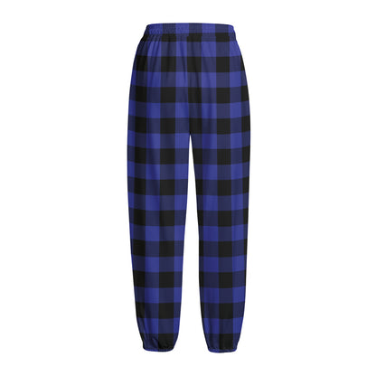 Navy Blue And Black Buffalo Check Print Fleece Lined Knit Pants