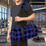 Navy Blue And Black Buffalo Check Print Gym Bag