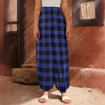 Navy Blue And Black Buffalo Check Print Harem Pants
