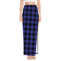 Navy Blue And Black Buffalo Check Print High Slit Maxi Skirt