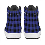 Navy Blue And Black Buffalo Check Print High Top Leather Sneakers
