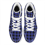Navy Blue And Black Buffalo Check Print High Top Leather Sneakers