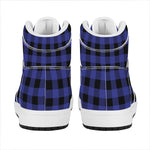 Navy Blue And Black Buffalo Check Print High Top Leather Sneakers