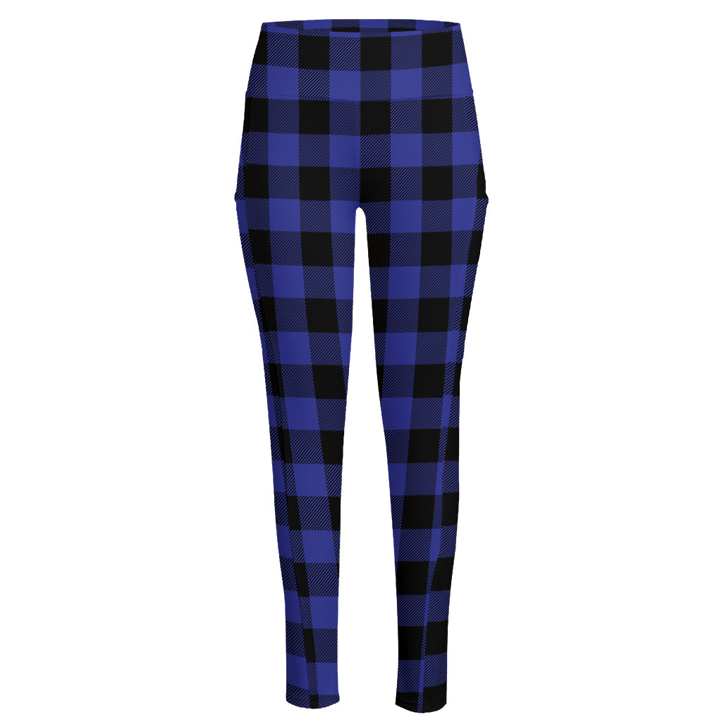 Navy Blue And Black Buffalo Check Print High-Waisted Pocket Leggings