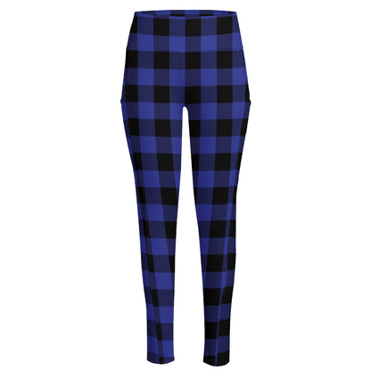 Navy Blue And Black Buffalo Check Print High-Waisted Pocket Leggings