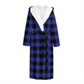 Navy Blue And Black Buffalo Check Print Hooded Bathrobe
