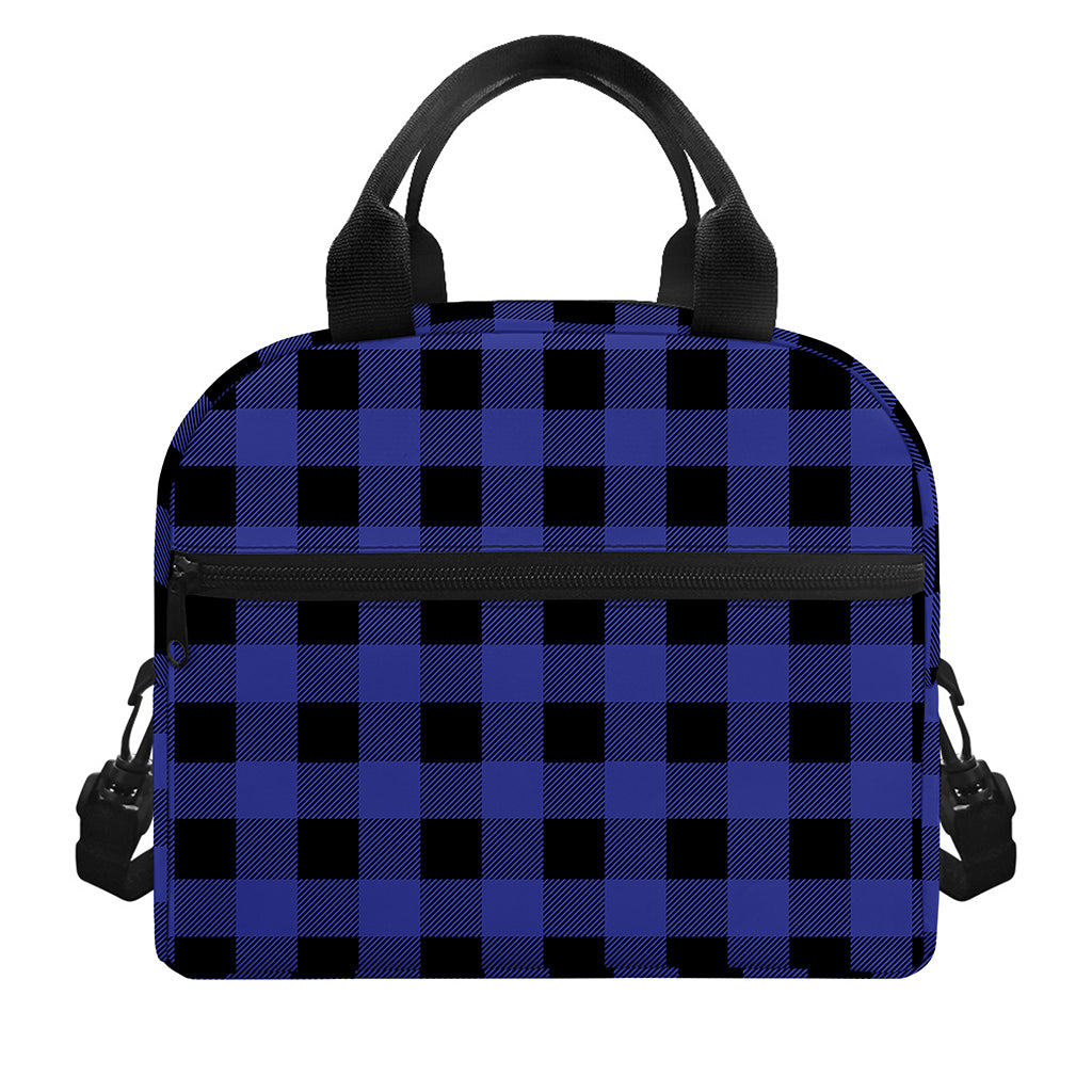 Navy Blue And Black Buffalo Check Print Insulated Lunch Bag