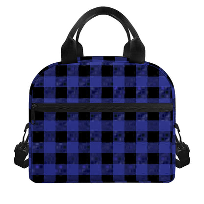 Navy Blue And Black Buffalo Check Print Insulated Lunch Bag