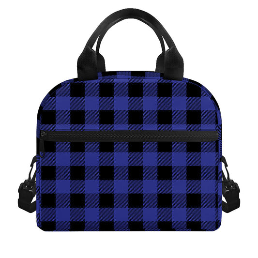 Navy Blue And Black Buffalo Check Print Insulated Lunch Bag