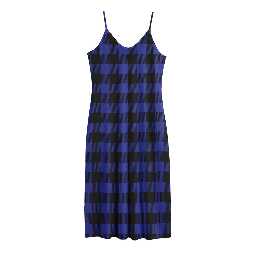 Navy Blue And Black Buffalo Check Print Jersey Midi Cami Dress