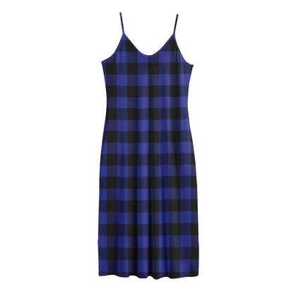 Navy Blue And Black Buffalo Check Print Jersey Midi Cami Dress