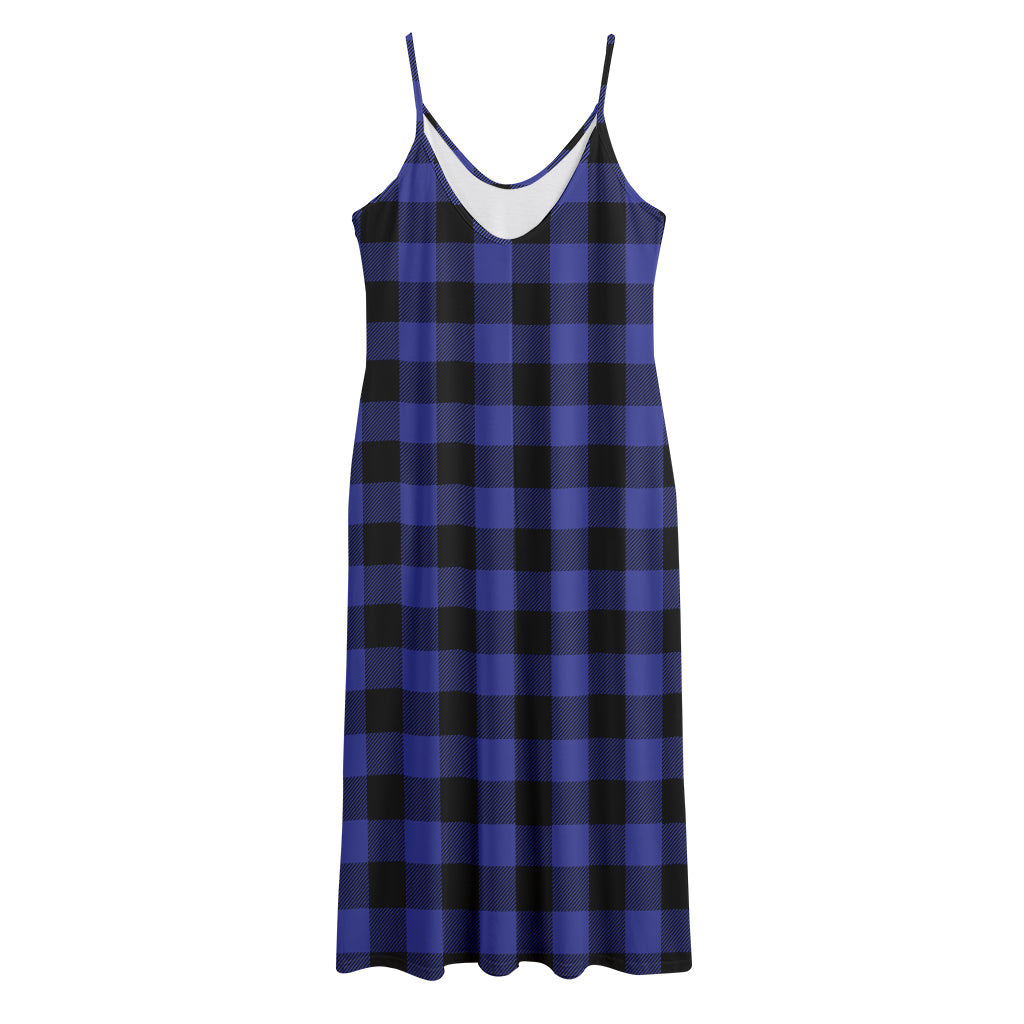 Navy Blue And Black Buffalo Check Print Jersey Midi Cami Dress