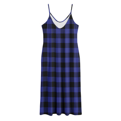 Navy Blue And Black Buffalo Check Print Jersey Midi Cami Dress