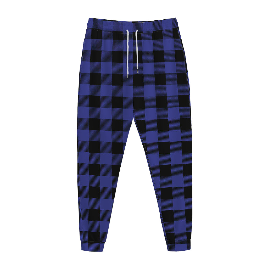 Navy Blue And Black Buffalo Check Print Jogger Pants