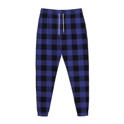Navy Blue And Black Buffalo Check Print Jogger Pants