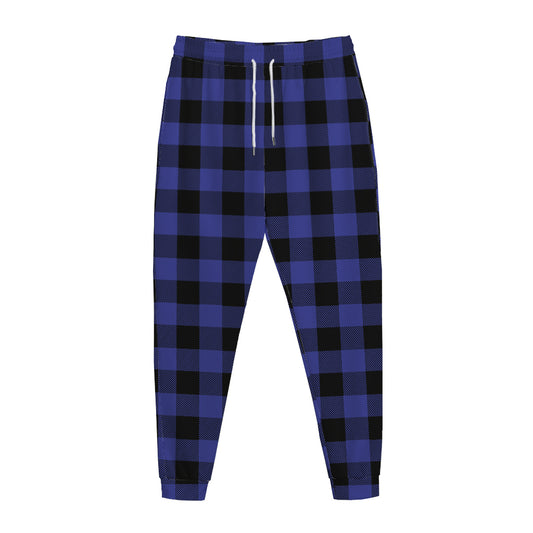 Navy Blue And Black Buffalo Check Print Jogger Pants