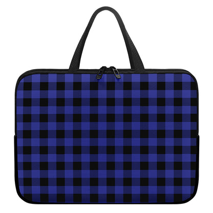 Navy Blue And Black Buffalo Check Print Laptop Sleeve With Handle