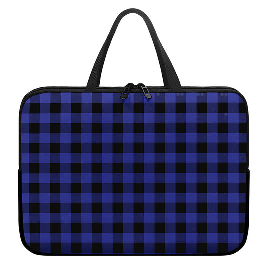 Navy Blue And Black Buffalo Check Print Laptop Sleeve With Handle