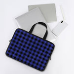Navy Blue And Black Buffalo Check Print Laptop Sleeve With Handle