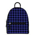 Navy Blue And Black Buffalo Check Print Leather Backpack