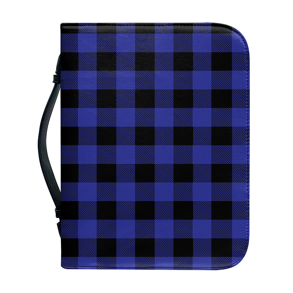 Navy Blue And Black Buffalo Check Print Leather Bible Cover