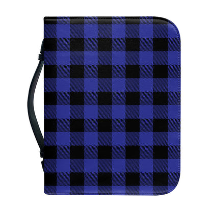Navy Blue And Black Buffalo Check Print Leather Bible Cover