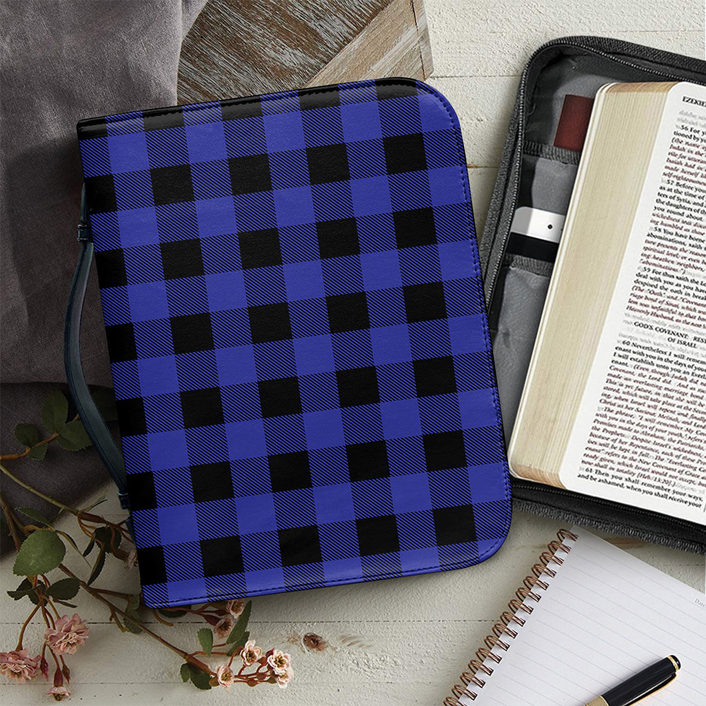Navy Blue And Black Buffalo Check Print Leather Bible Cover