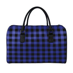 Navy Blue And Black Buffalo Check Print Leather Duffle Bag