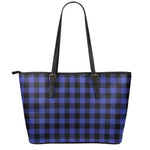 Navy Blue And Black Buffalo Check Print Leather Tote Bag