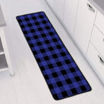 Navy Blue And Black Buffalo Check Print Long Kitchen Mat