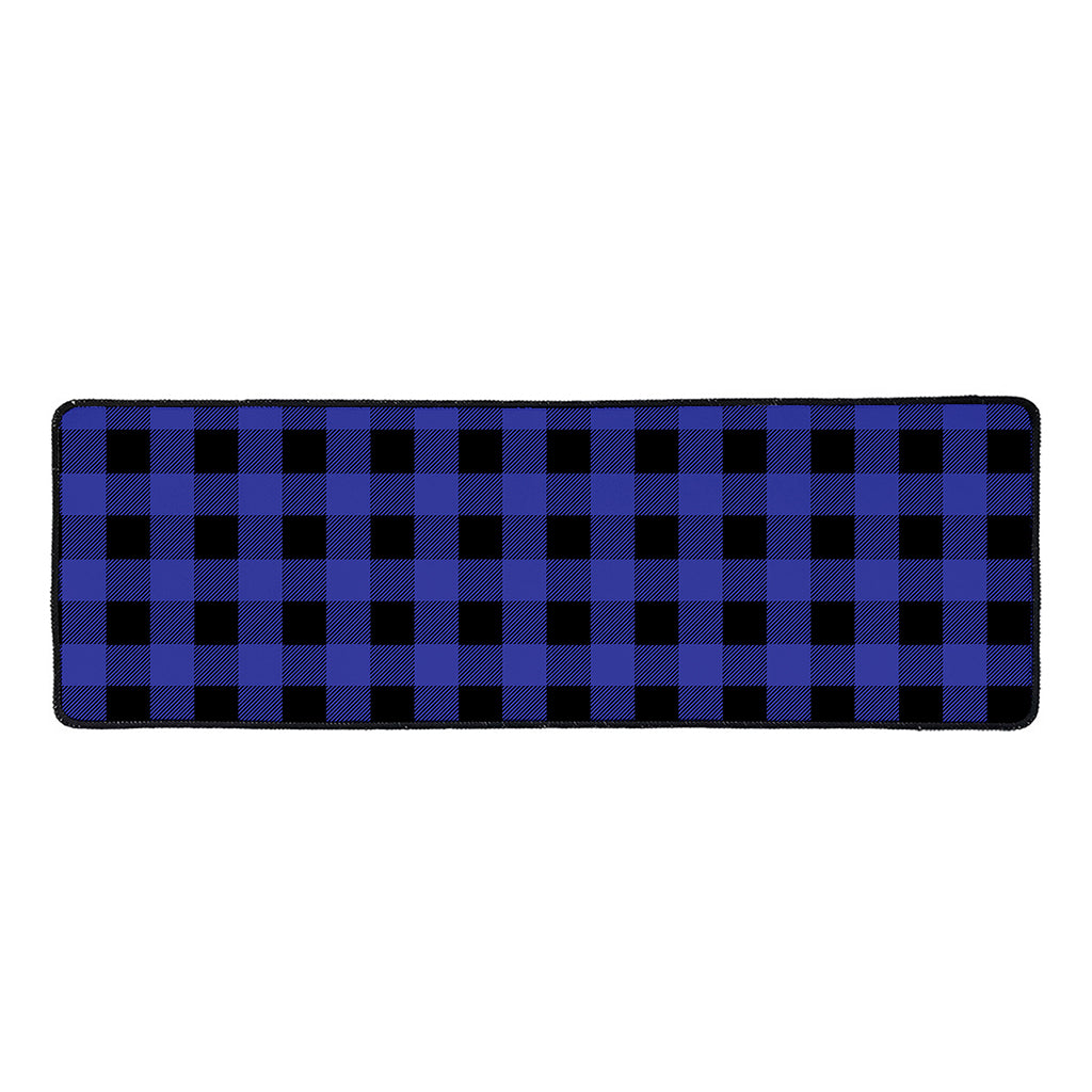 Navy Blue And Black Buffalo Check Print Long Kitchen Mat