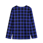 Navy Blue And Black Buffalo Check Print Long Sleeve Short Coat